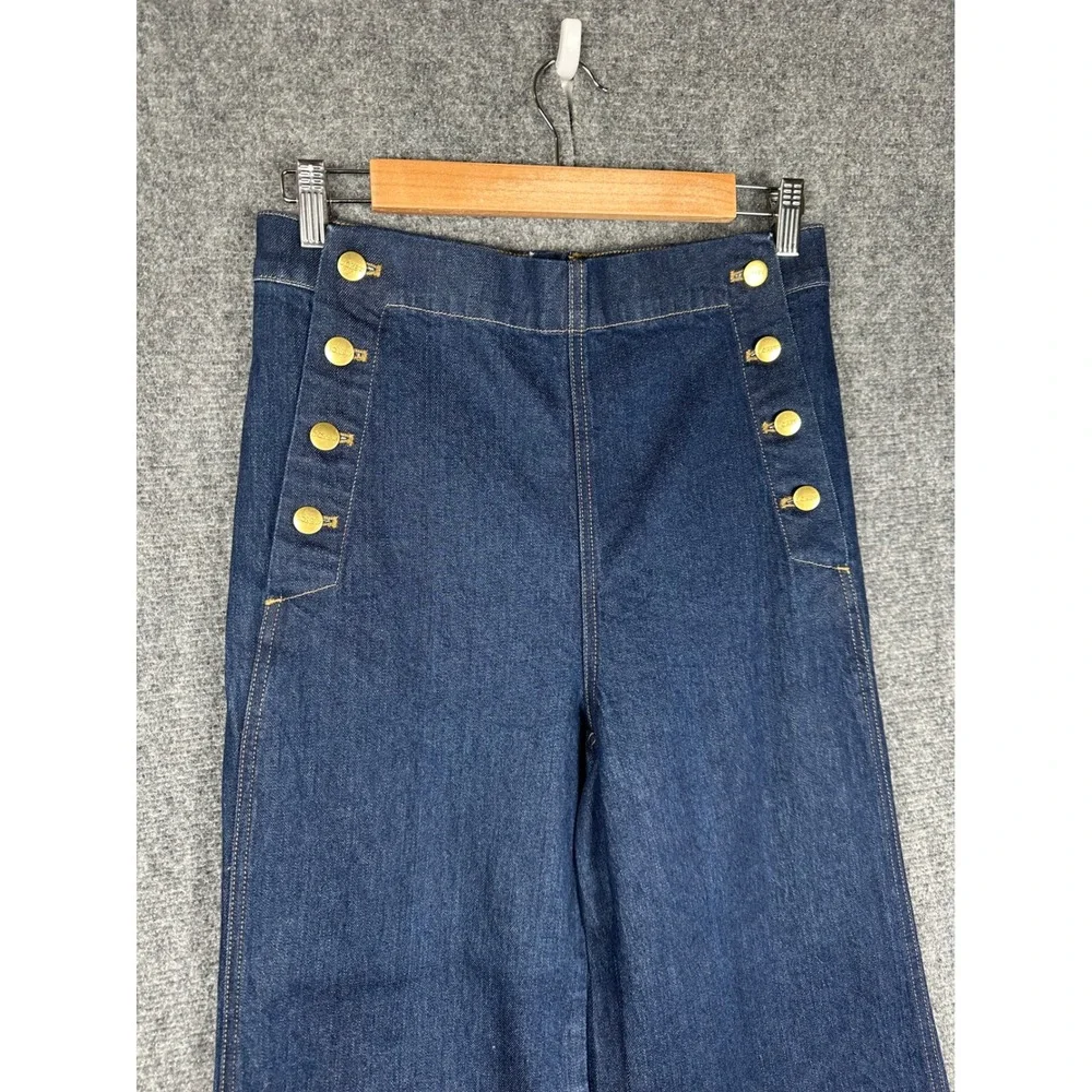 J.Crew Womens Sailor Button Denim Trouser 6 TALL Nautical Wide Leg Indigo Jeans - Picture 10 of 11
